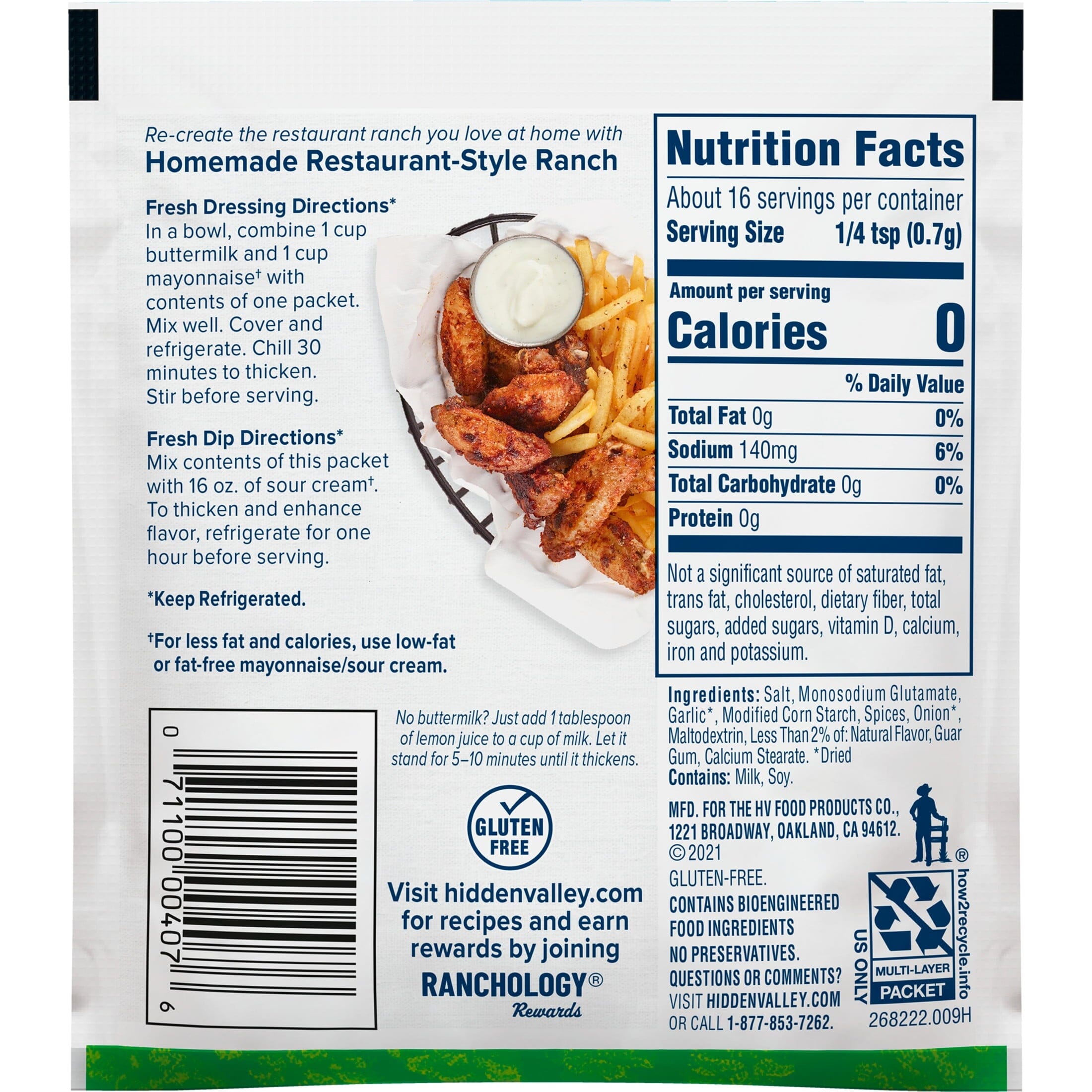 Hidden Valley Gluten Free Buttermilk Ranch Salad Dressing and Seasoning Mix, 0.4 oz Hidden Valley 