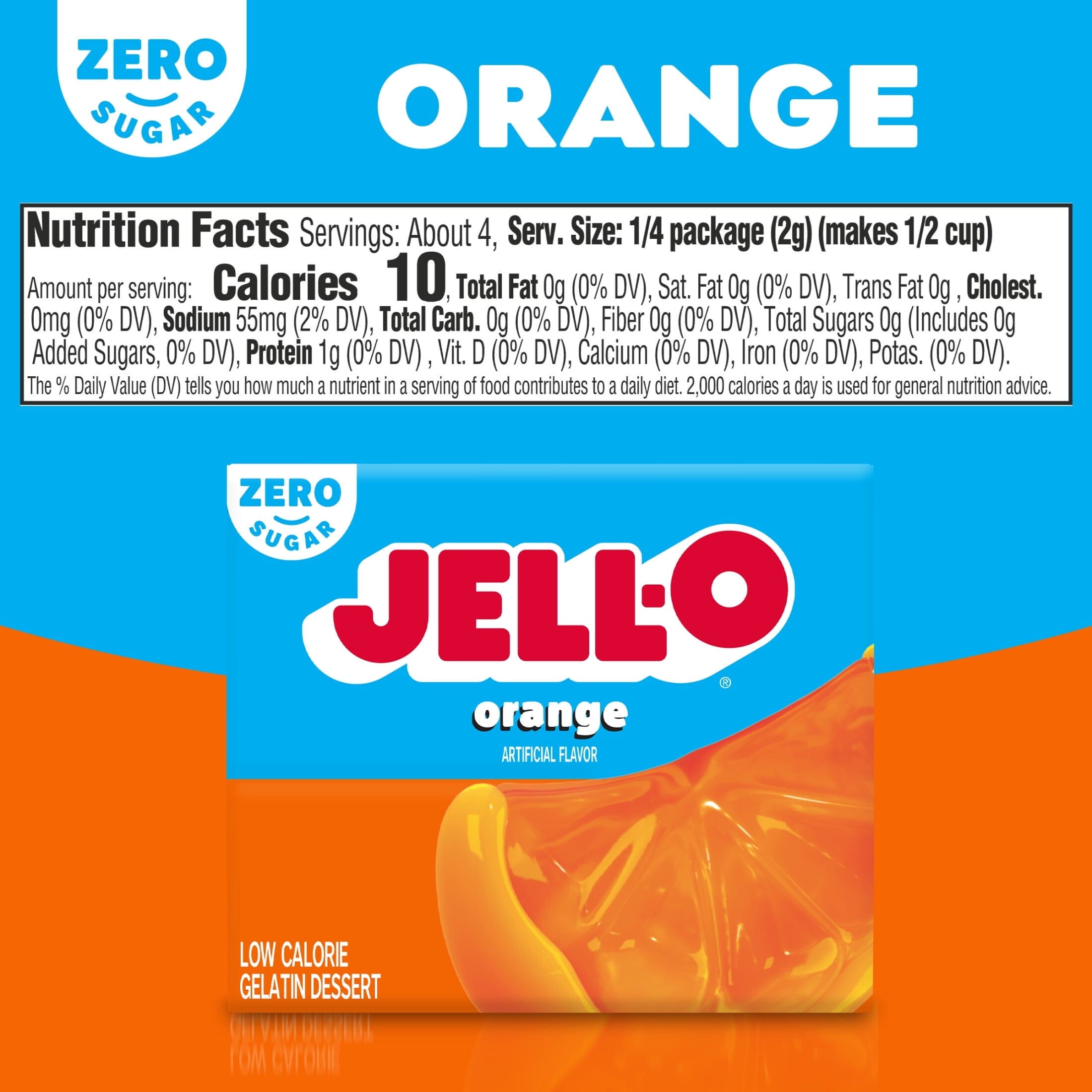 Jell-O Orange Artificially Flavored Zero Sugar Low Calorie Gelatin Dessert Mix, 0.3 oz Box Jell-O 
