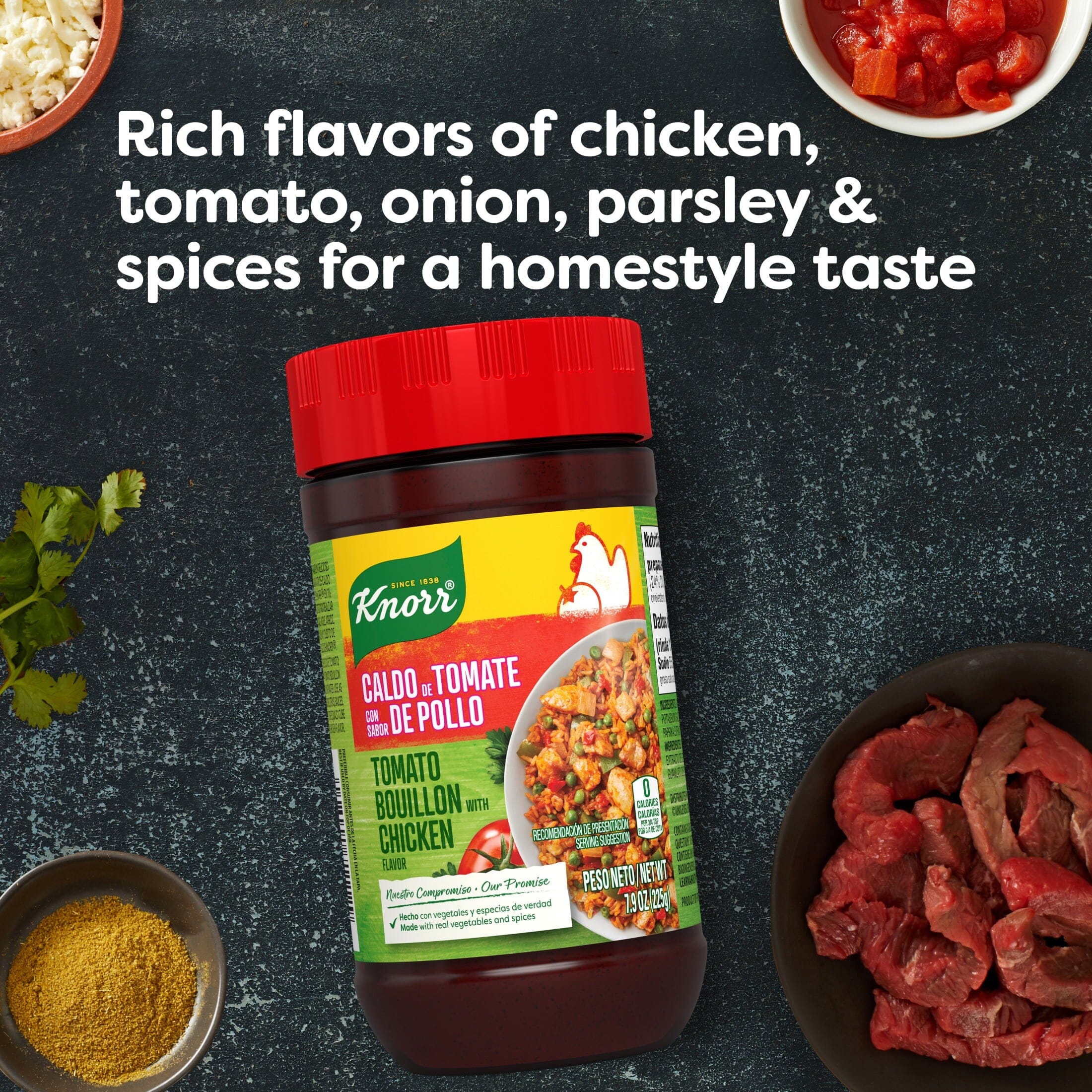 Knorr Granulated Tomato with Chicken Flavor Bouillon Ground Fat & Cholesterol Free, 7.9 oz Jar Knorr 