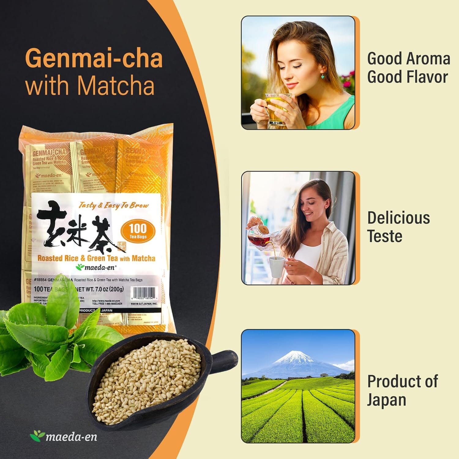 Maeda-en Matcha Green Tea Bags, 7 OZ - Bulk Pack 100 Count Maeda-en 