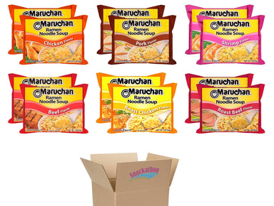 Maruchan Ramen Noodle Soup Variety, 6 Flavors, 3 Ounce, 2 Packages each Flavor, Total 12 Packages (Chicken, Shrimp, Beef, Pork, Roast Chicken, Roast Beef) Snackathon 6 Flavors 3 Ounce (Pack of 12) 