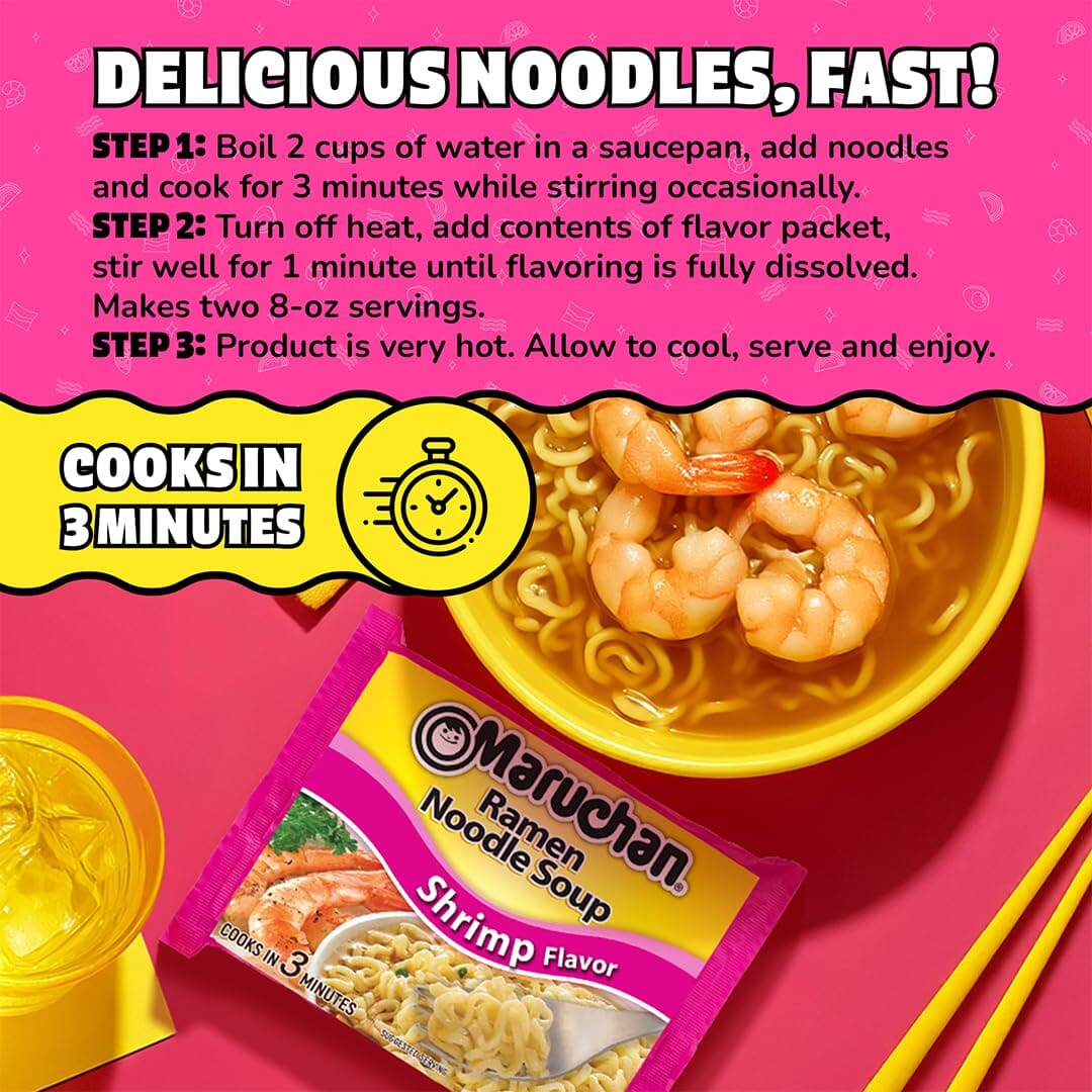 Maruchan Ramen Shrimp Flavor Noodle Soup, 3 Ounce Maruchan 