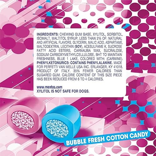 Mentos Gum Sugar Free, Bubble Fresh Cotton Candy, 45 Piece Bottle Mentos 