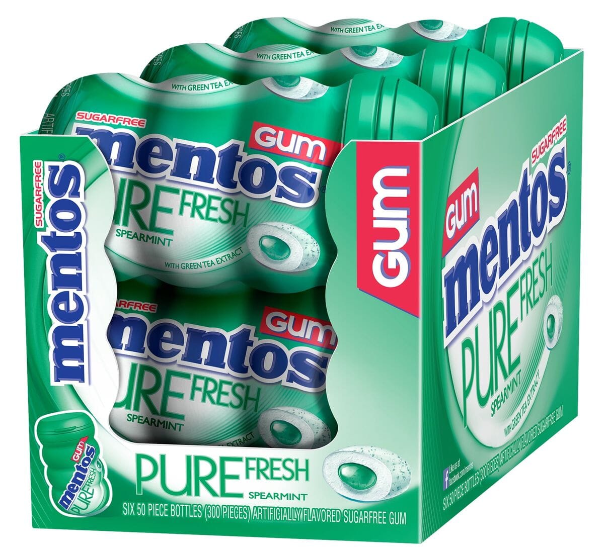 Mentos Gum Sugar Free, Pure Fresh Spearmint, 50 Piece Mentos 50 PC-6 Count 