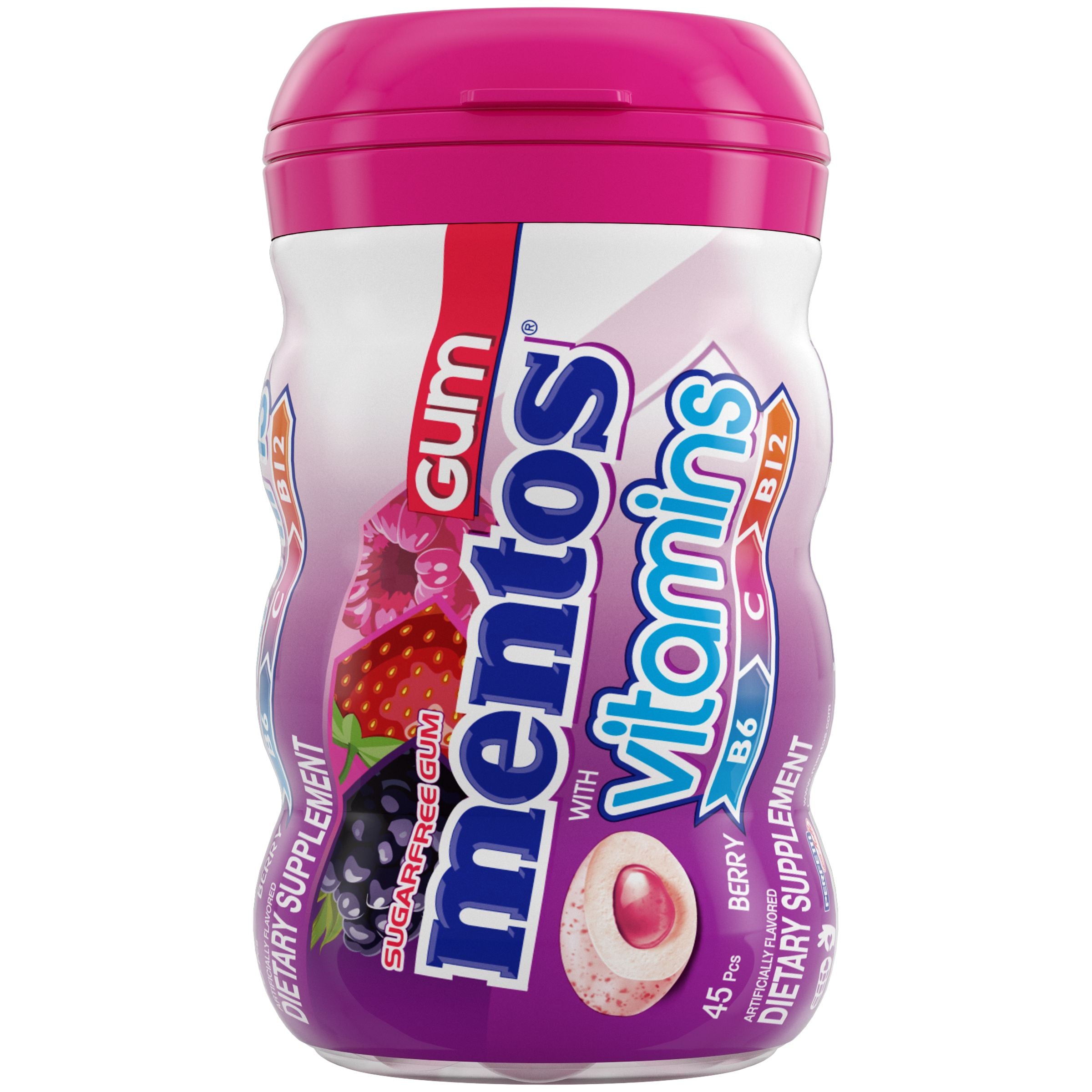 Mentos Gum Sugar Free, Vitamins Berry, 45 Piece Mentos 45 Piece Bottle 