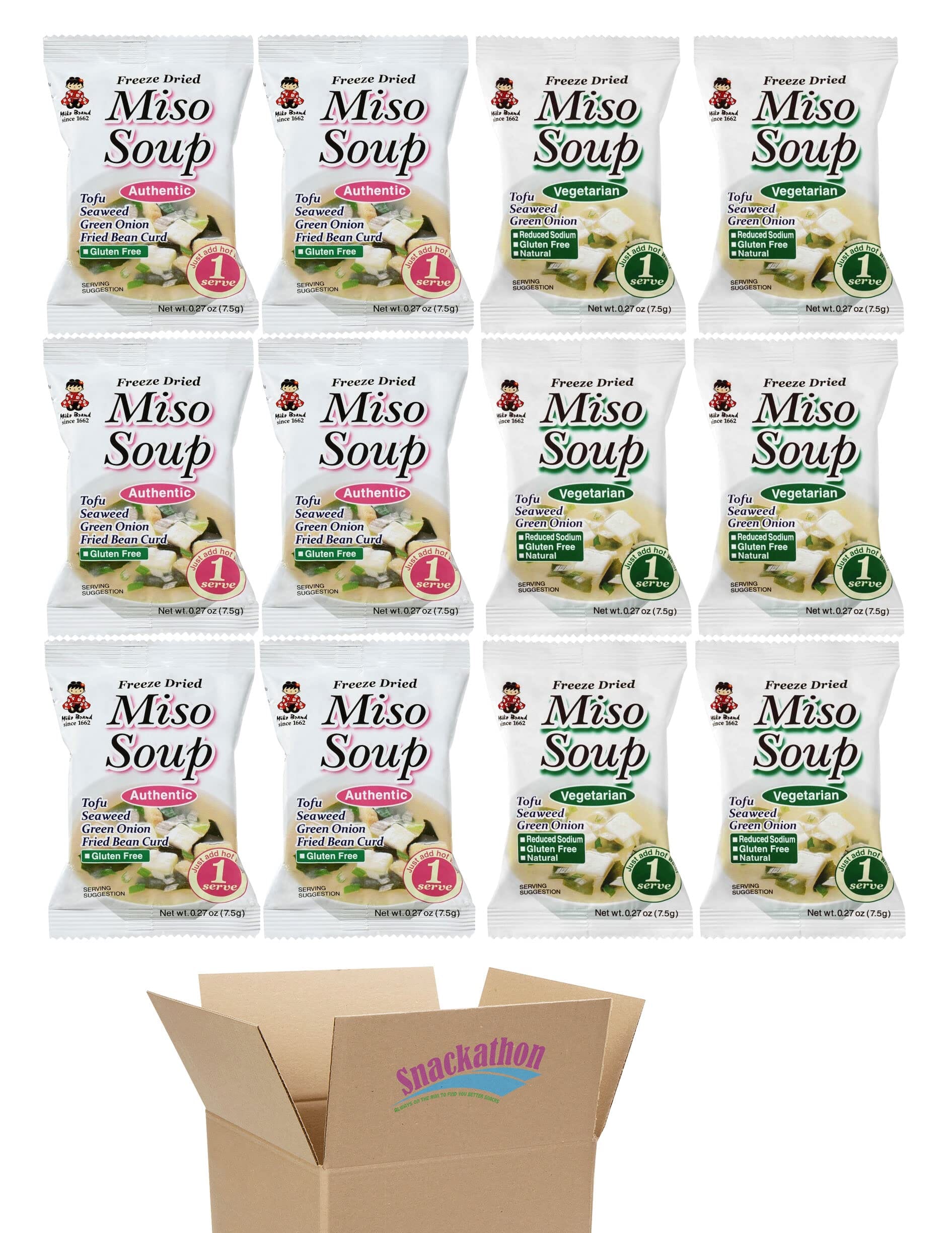 Miko Freeze Dried Instant Miso Soup Snackathon Variety 0.27 Ounce (Pack of 12) 