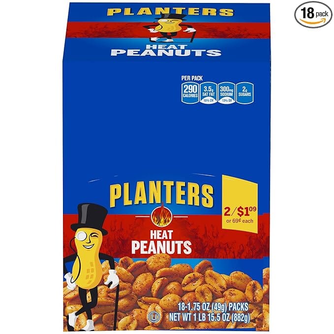 Planters Peanuts Variety – Roasted, Flavored & Classic Peanuts, Protein Snack Planters Heat 1.75 Oz-18 Count 