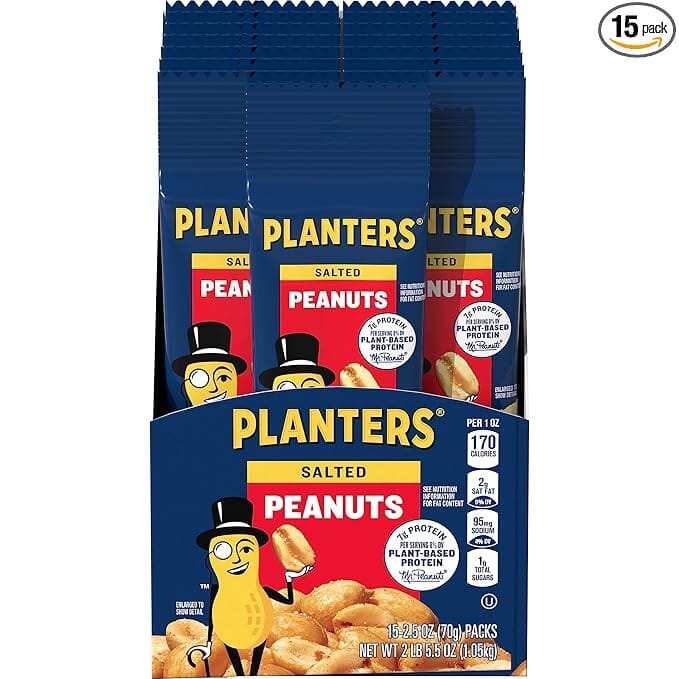 Planters Peanuts Variety – Roasted, Flavored & Classic Peanuts, Protein Snack Planters Salted 2.5 Oz-15 Count 