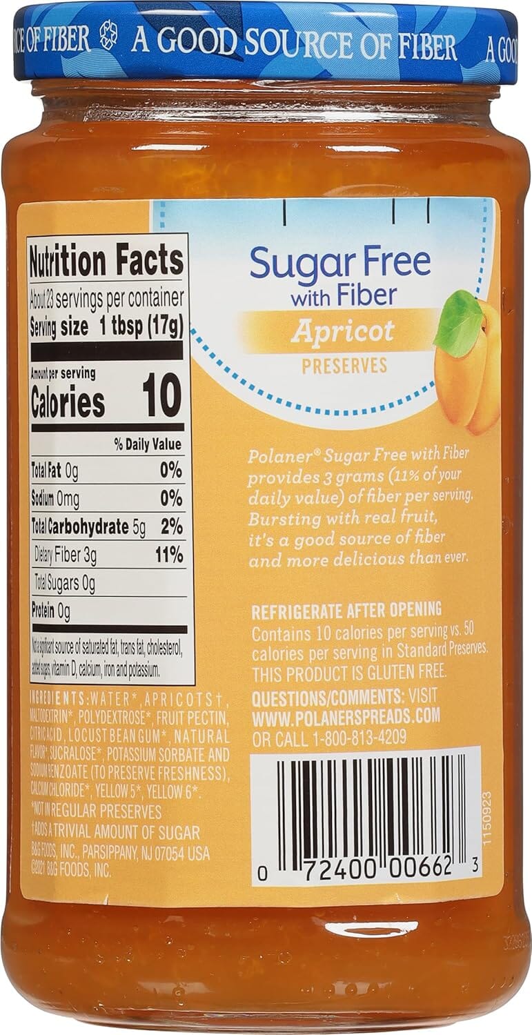 Polaner Sugar-Free Marmalade Spread – Orange & Apricot Varieties, Low Calorie- 13.5 Oz Jar Polaner 