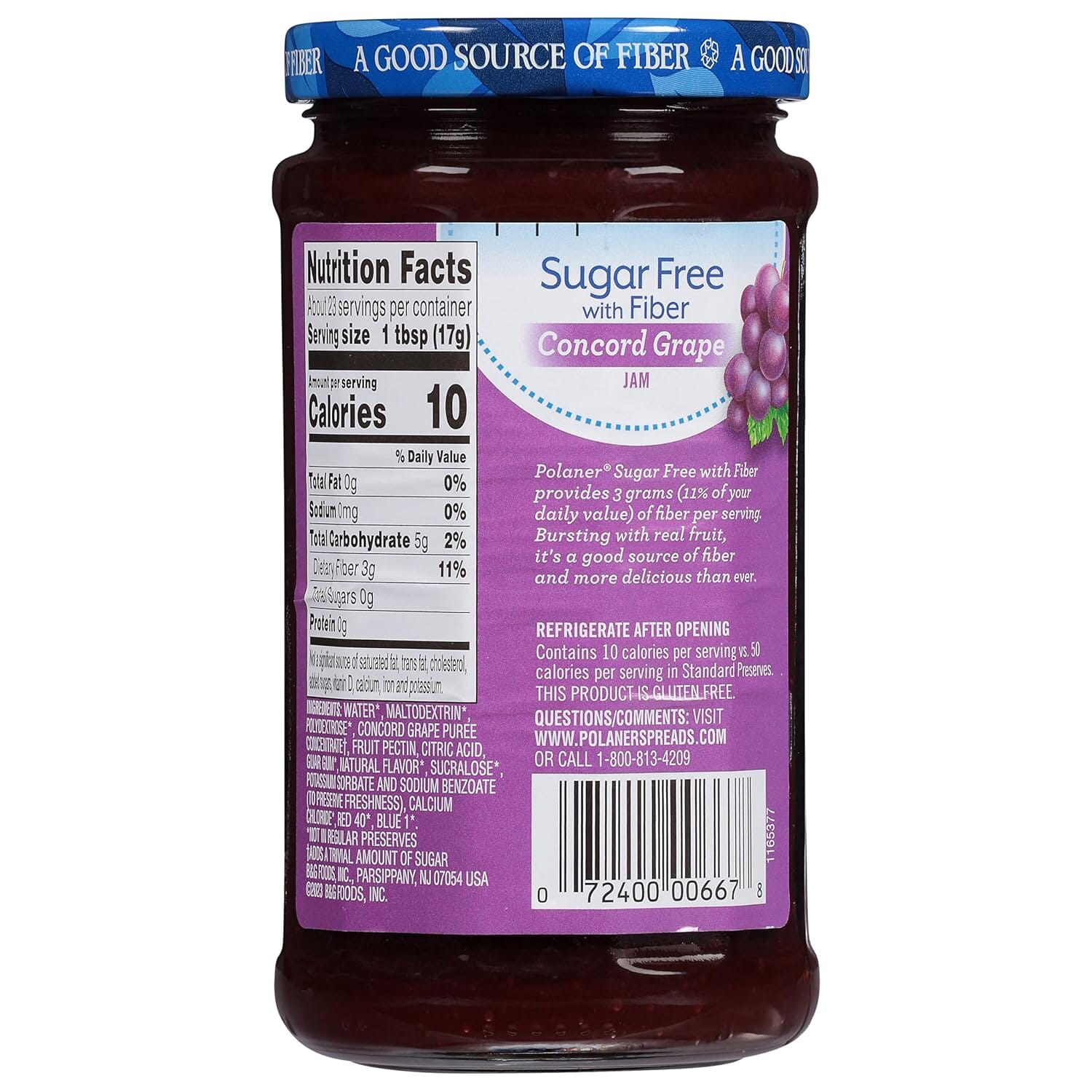 Polaner Sugar-Free Preserves, Grape, Strawberry & Seedless Blackberry Flavors, 13.5 Oz Jar Polaner 