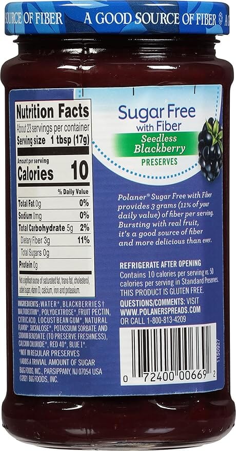 Polaner Sugar-Free Preserves, Grape, Strawberry & Seedless Blackberry Flavors, 13.5 Oz Jar Polaner 
