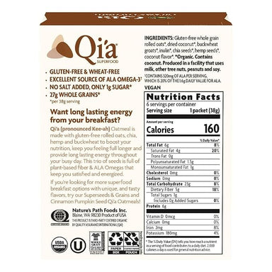 Qi’a Superfood Creamy Coconut Oatmeal, Gluten-Free Oats with Coconut & Super Seeds, 6 Pack Nature's Path 