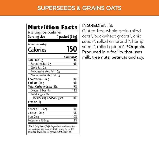 Qi’a Superfood Oatmeal, Gluten-Free Oats with Super Seeds & Grains, 6 Pack Box Qi'a 