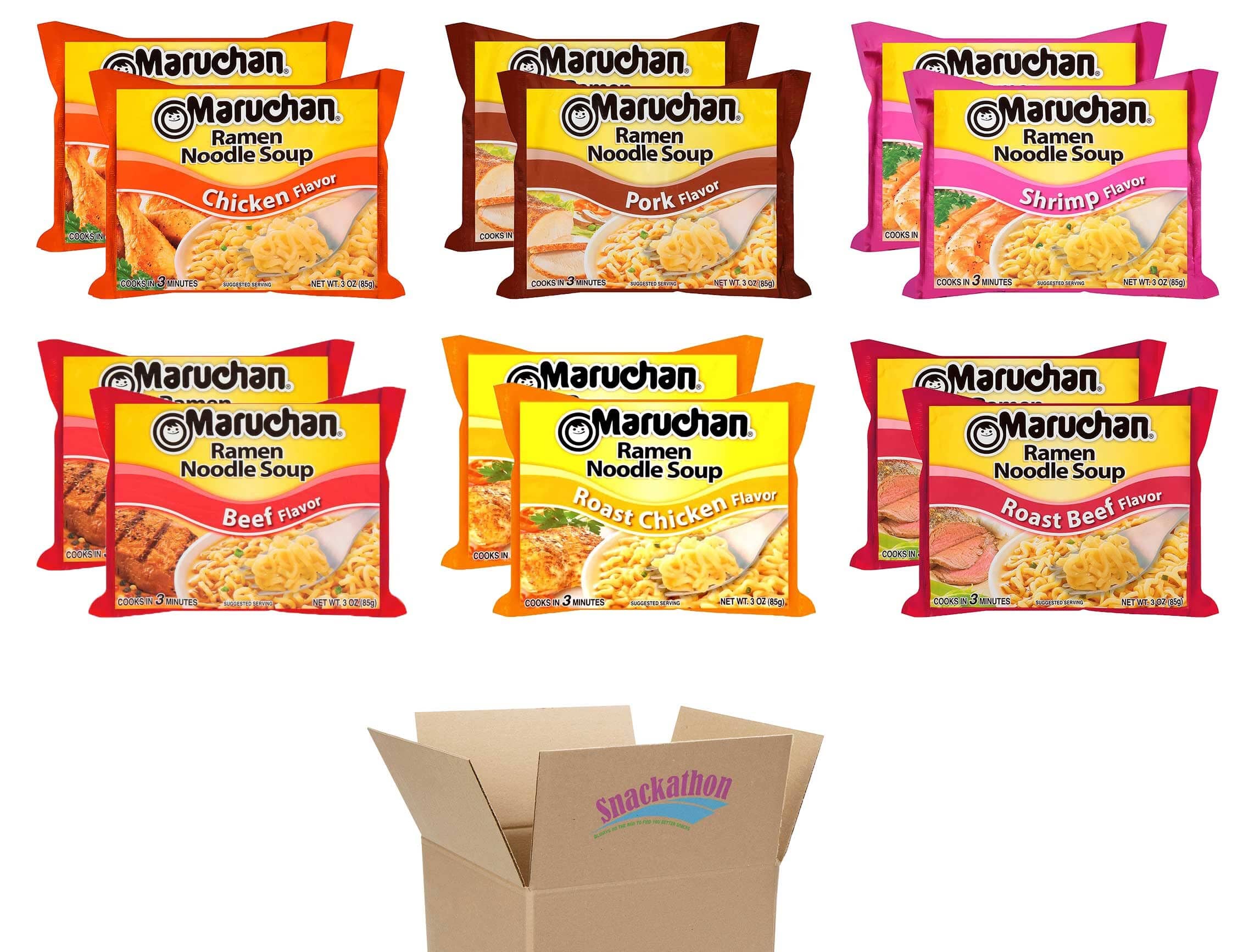 Ramen Noodle Soup Snackathon 6 Flavors 3 Ounce (Pack of 12) 