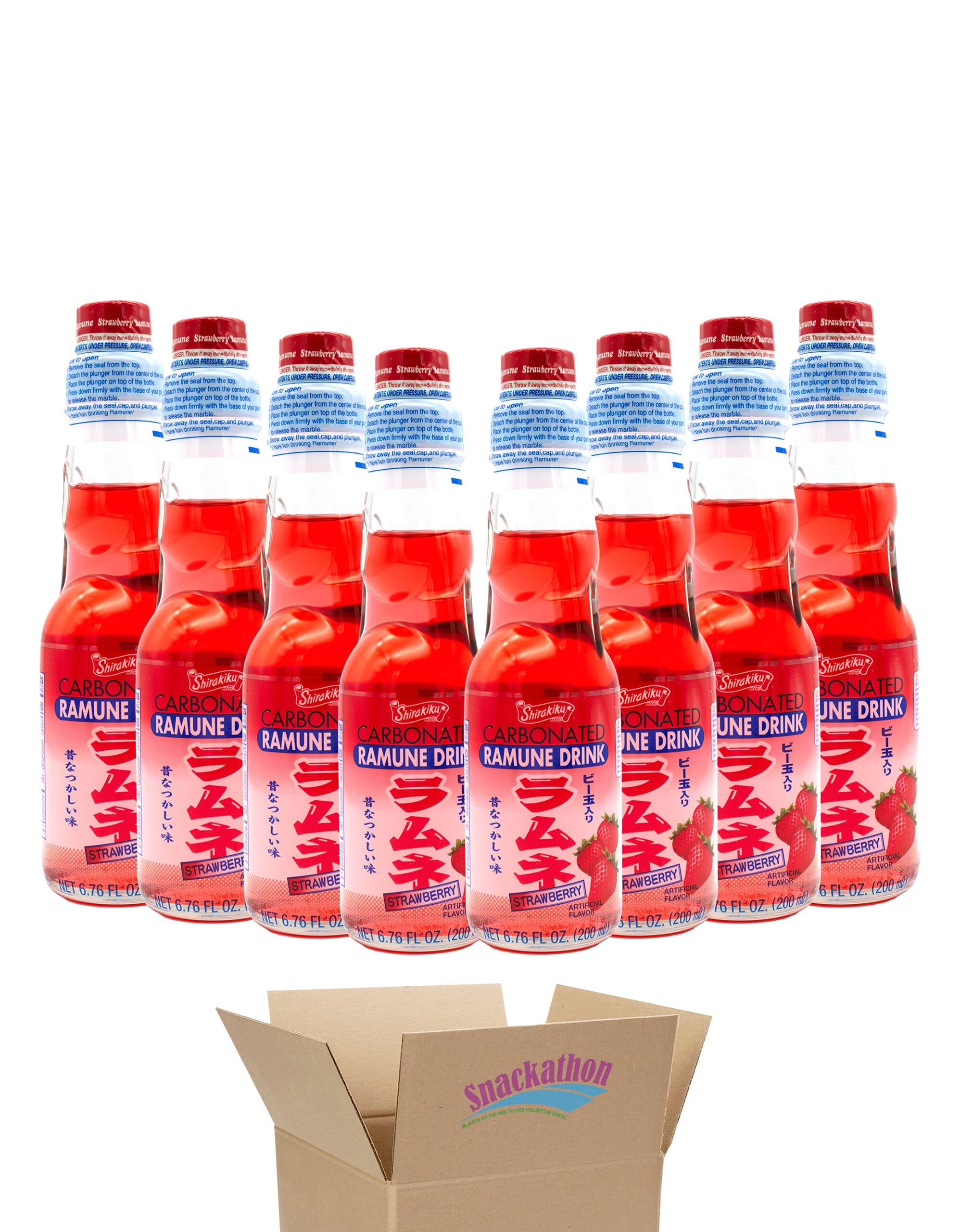 Ramune Japanese Soda, Strawberry, 6.76 Ounce, Pack of 8 Snackathon 