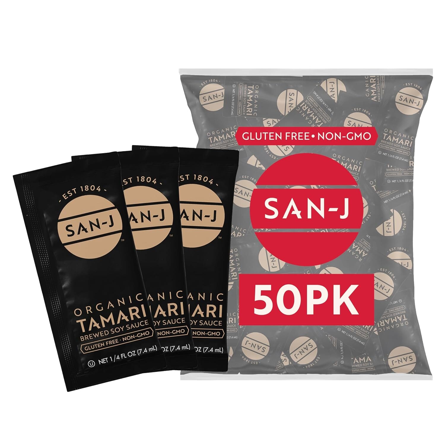 San J Organic Tamari Soy Sauce Gluten Free Non-GMO Gold Label Travel Packs, 0.25 Ounce Package. 200-Count San-J 200 Count 