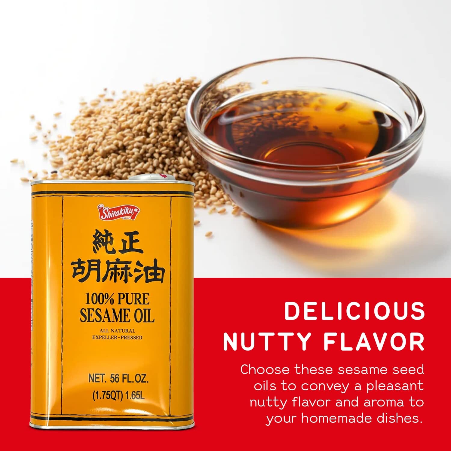 Shirakiku 100% Pure Sesame Oil - 56 oz (3.5 lbs) - Authentic Japanese Sesame Oil Shirakiku 