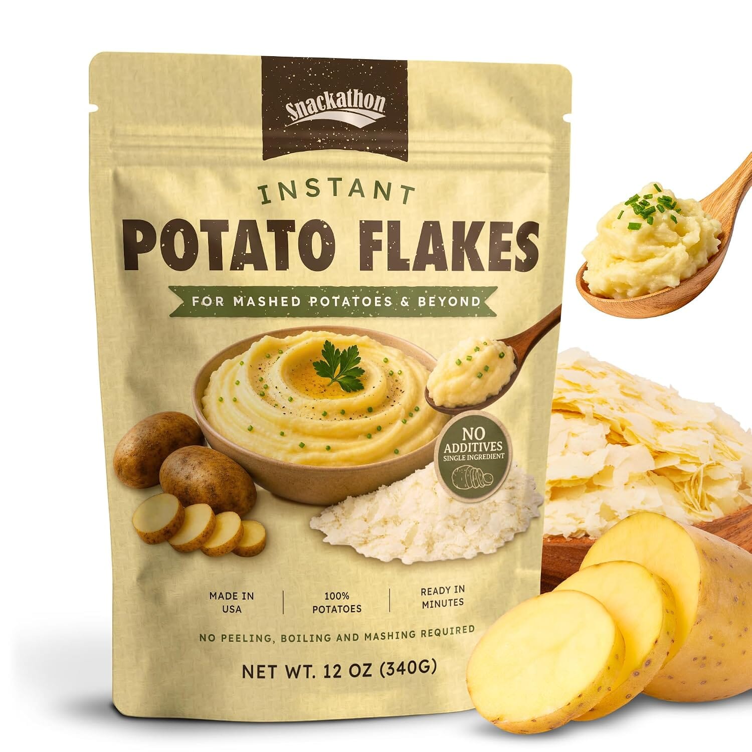 Snackathon 100% Potato Flakes, Instant Mashed Potatoes Snackathon 12 Ounce 