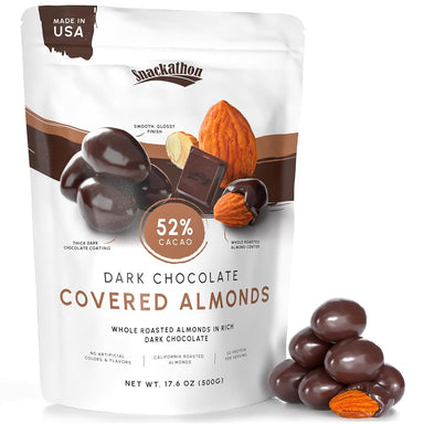Snackathon 52% Dark Chocolate Covered Almonds, 17.6 oz Resealable Bag Snackathon Foods 