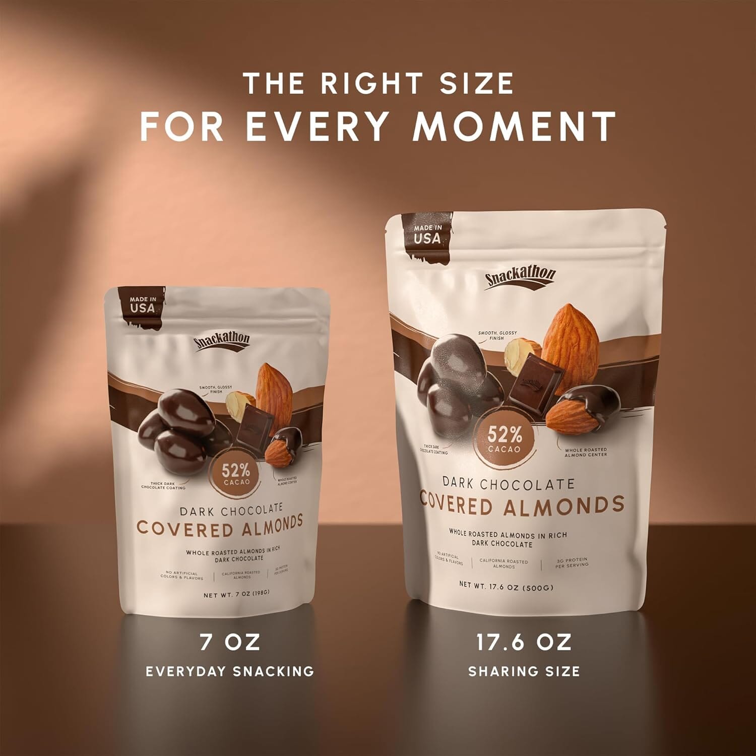 Snackathon 52% Dark Chocolate Covered Almonds, 17.6 oz Resealable Bag Snackathon Foods 