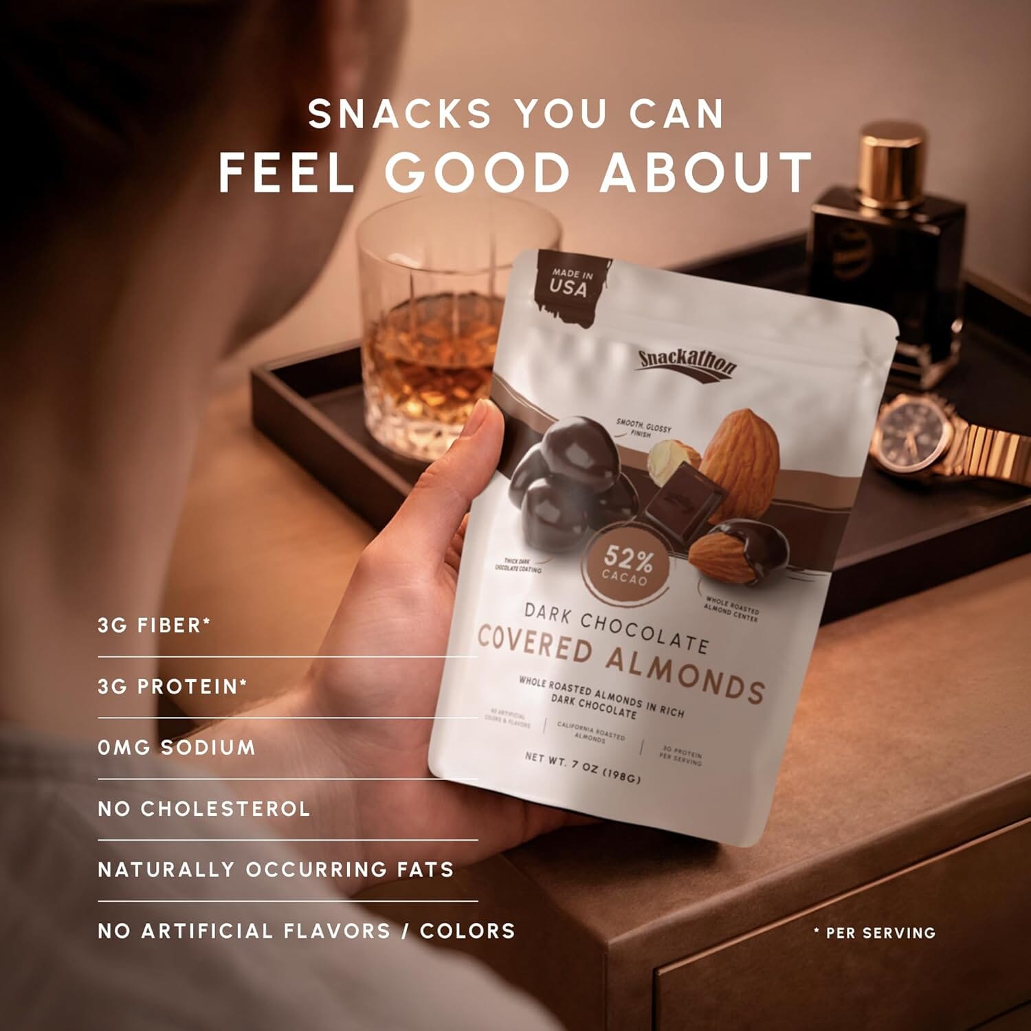 Snackathon 52% Dark Chocolate Covered Almonds, 17.6 oz Resealable Bag Snackathon Foods 