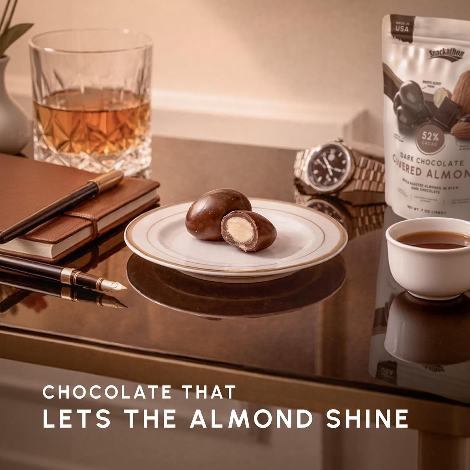 Snackathon 52% Dark Chocolate Covered Almonds, 17.6 oz Resealable Bag Snackathon Foods 