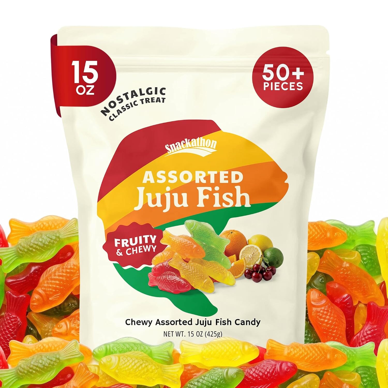 Snackathon Assorted Juju Fish Candy, Lime, Cherry, Orange & Lemon Flavors, 15 Ounce Snackathon Assorted Juju Fish 15 Ounce 