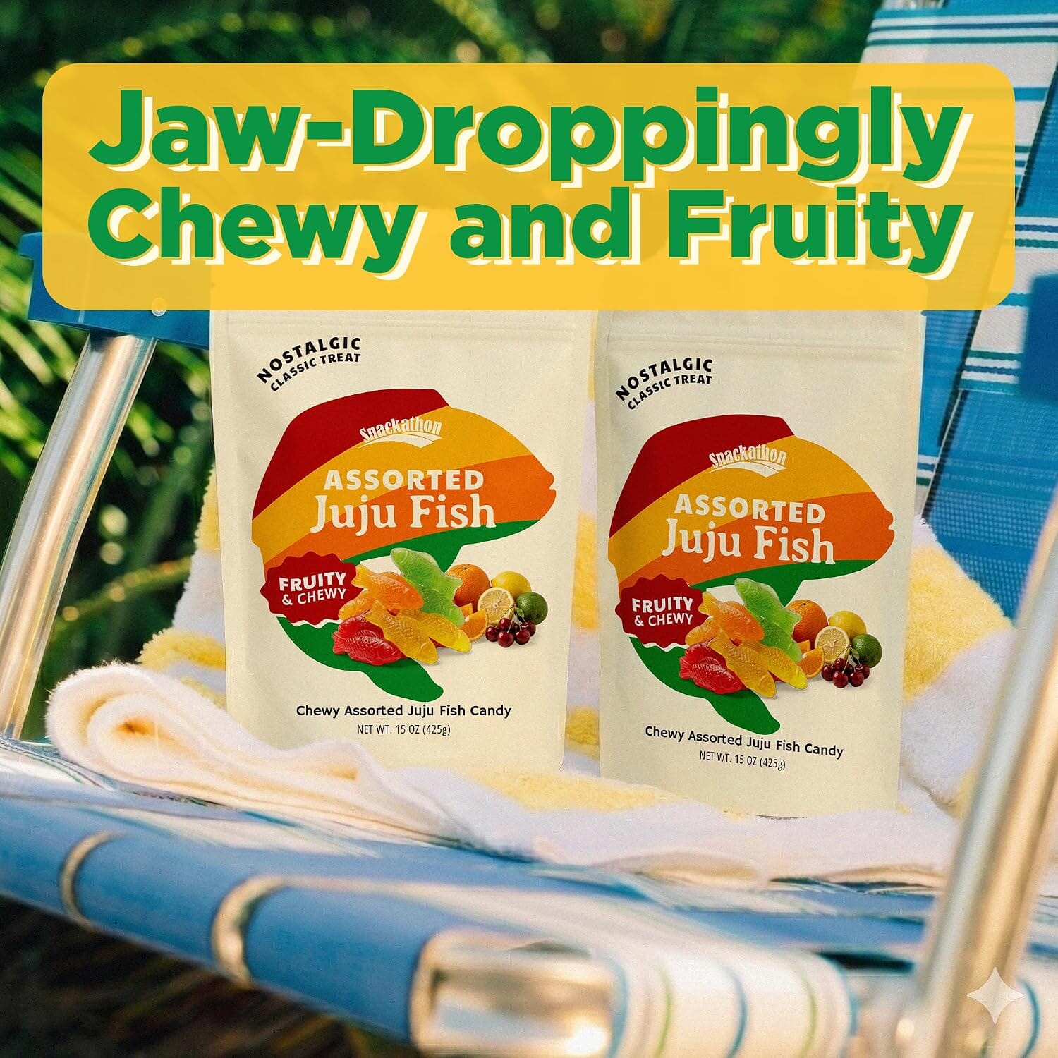 Snackathon Assorted Juju Fish Candy, Lime, Cherry, Orange & Lemon Flavors Snackathon 