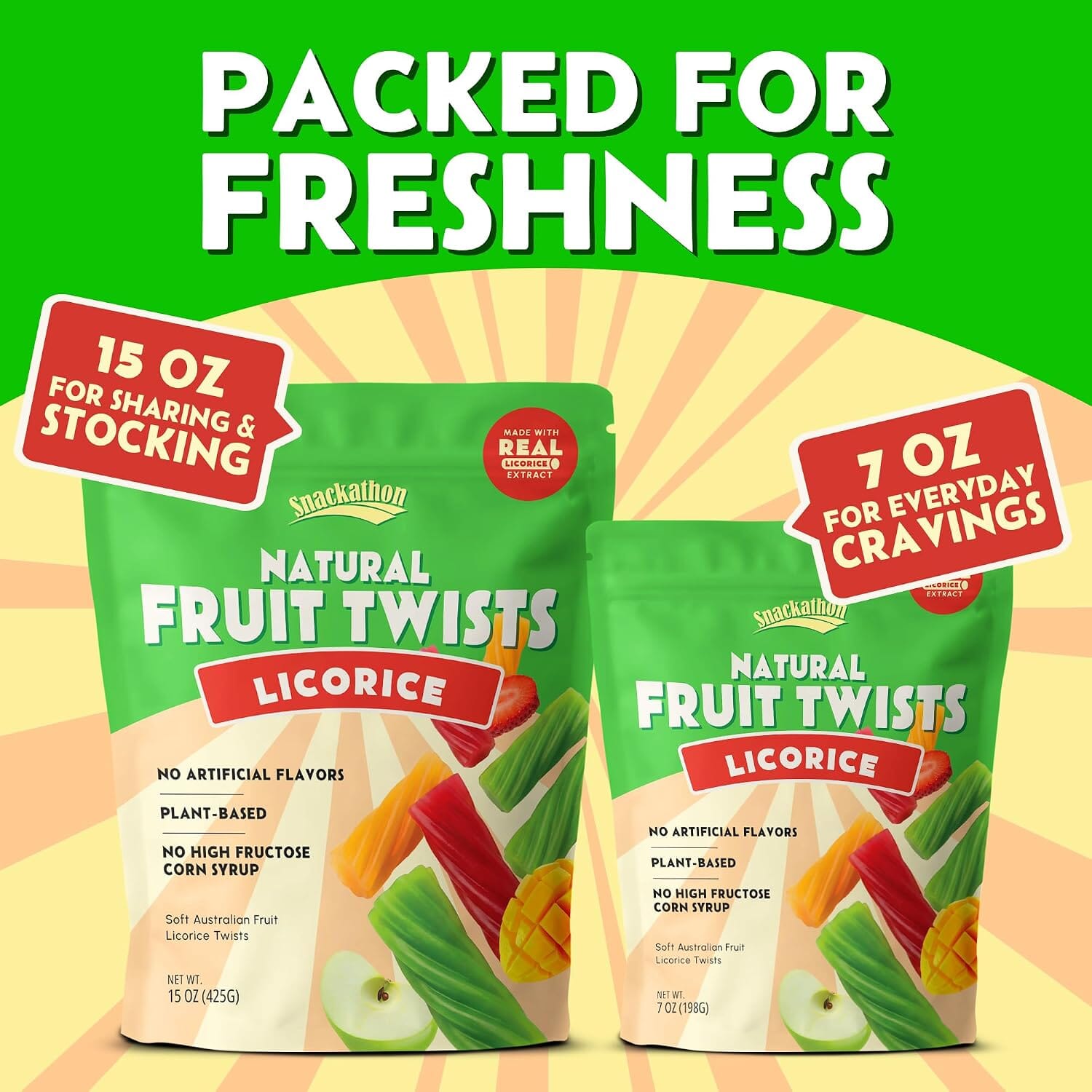 Snackathon Australian Licorice Candy, Mixed Fruit Flavors, Soft & Chewy Gourmet Licorice Twists Snackathon Foods 