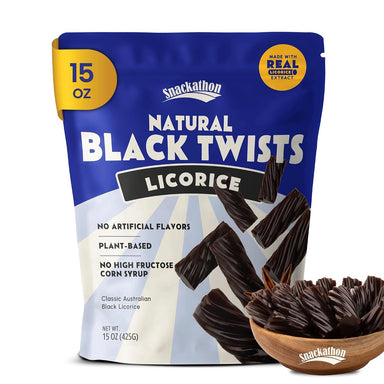 Snackathon Australian Licorice Candy, Natural Black Twists Snackathon Black Twists 15 Ounce 