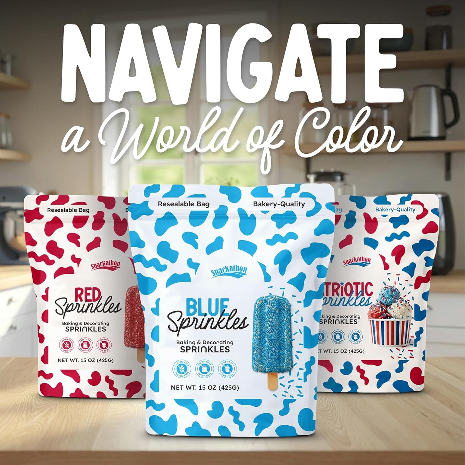 Snackathon Blue Sprinkles (Jimmies), 15 oz Resealable Pouch Snackathon 