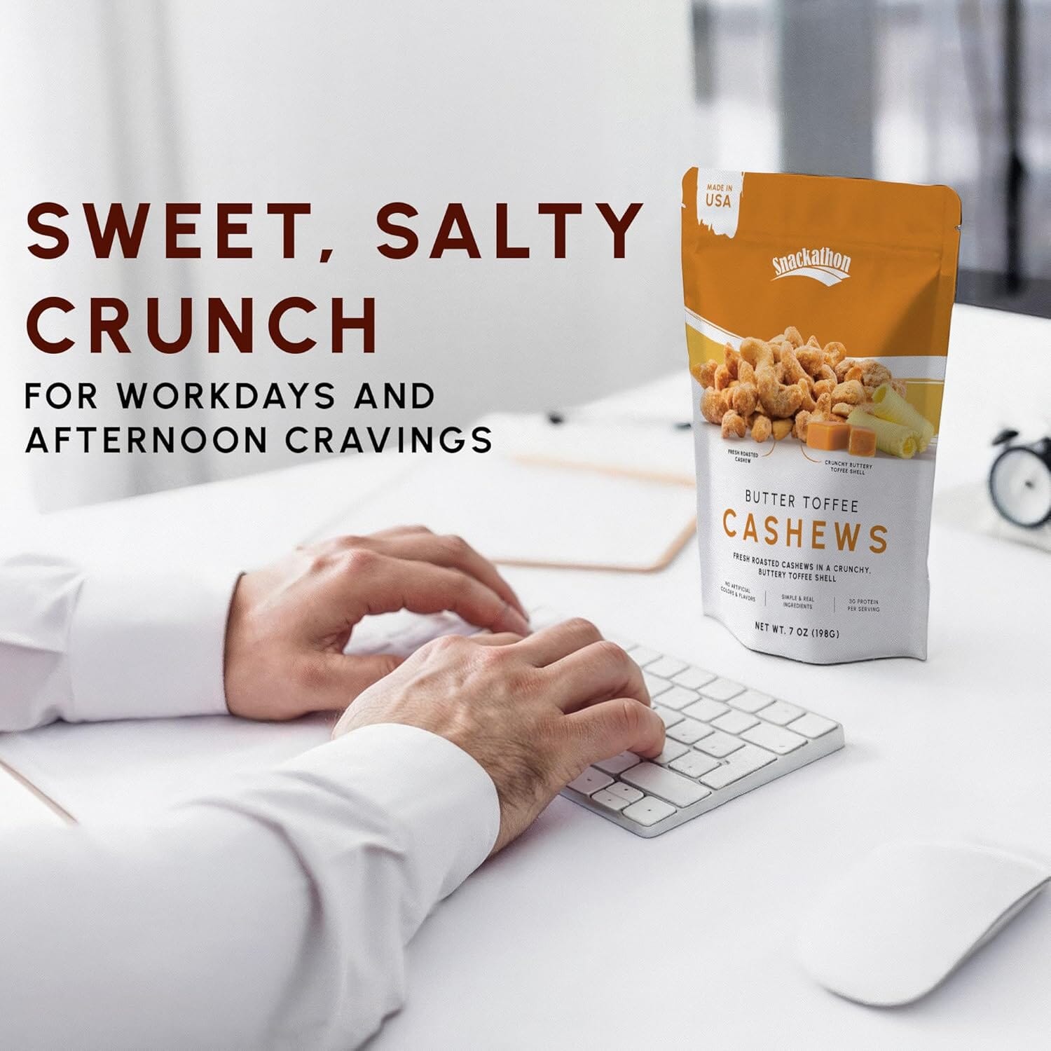 Snackathon Butter Toffee Cashews, Resealable Bag Snackathon Foods 