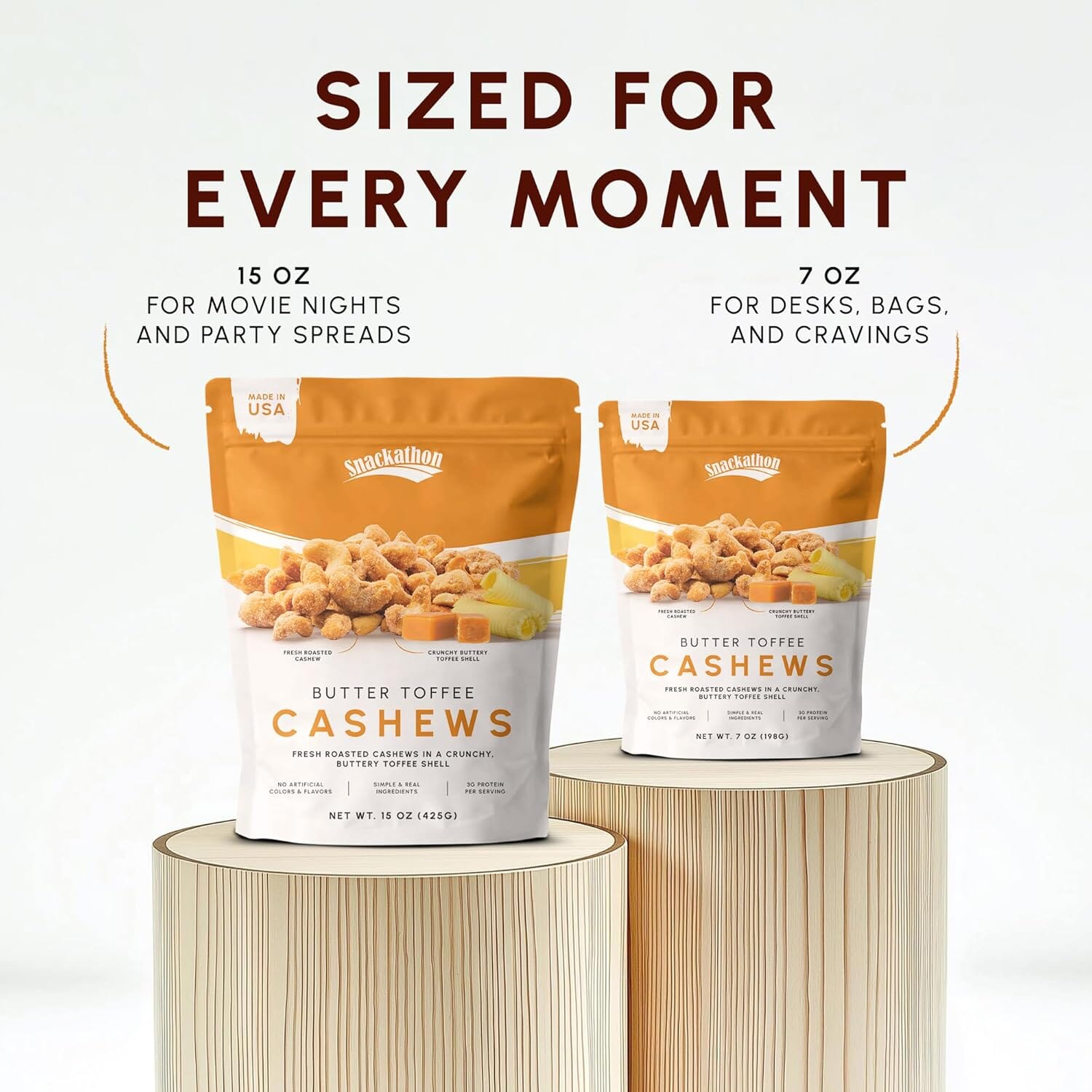 Snackathon Butter Toffee Cashews, Resealable Bag Snackathon Foods 