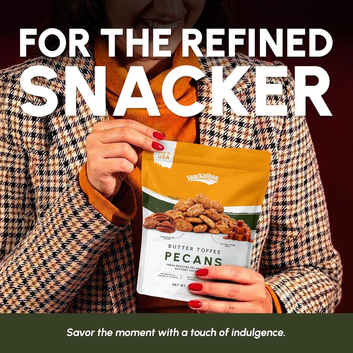 Snackathon Butter Toffee Pecans, Gourmet Glazed Pecans in Resealable Bag, All-Natural Sweet & Crunchy Toffee Coated Snack, Made in USA, Great for Gifting & Charcuterie Boards Snackathon Foods 
