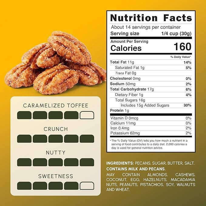 Snackathon Butter Toffee Pecans, Gourmet Glazed Pecans in Resealable Bag, All-Natural Sweet & Crunchy Toffee Coated Snack, Made in USA, Great for Gifting & Charcuterie Boards Snackathon Foods 