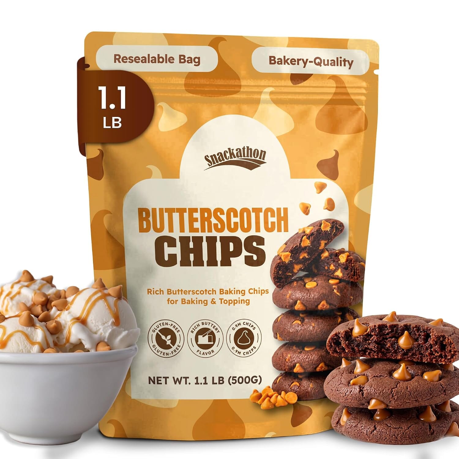 Snackathon Butterscotch Baking Chips, Gluten Free Dessert Topping Snackathon Butterscotch Chips 1.1 Pound 