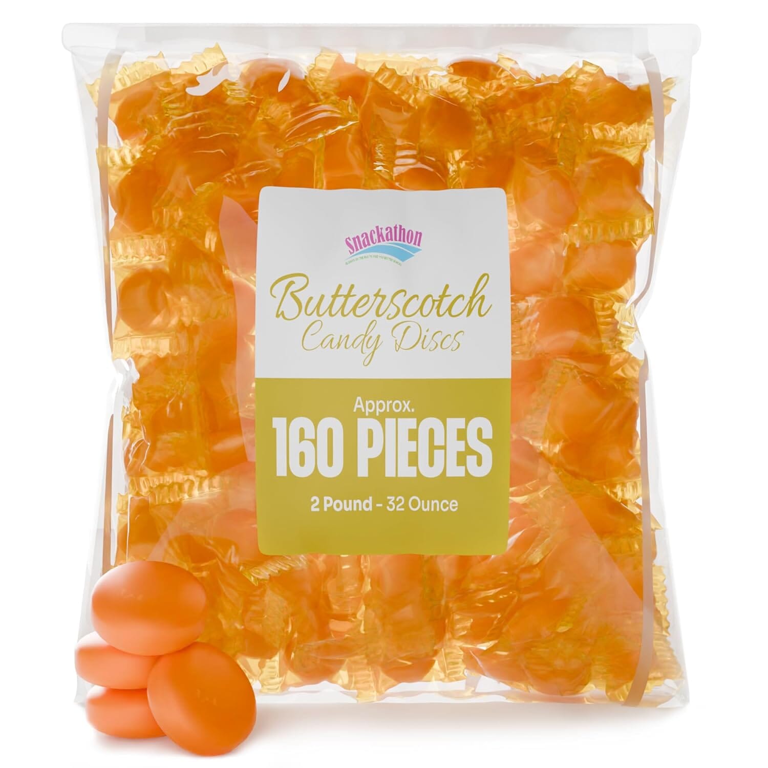 Snackathon Butterscotch Hard Discs Candy – Individually Wrapped Bulk Bags, 2 Pound Snackathon 