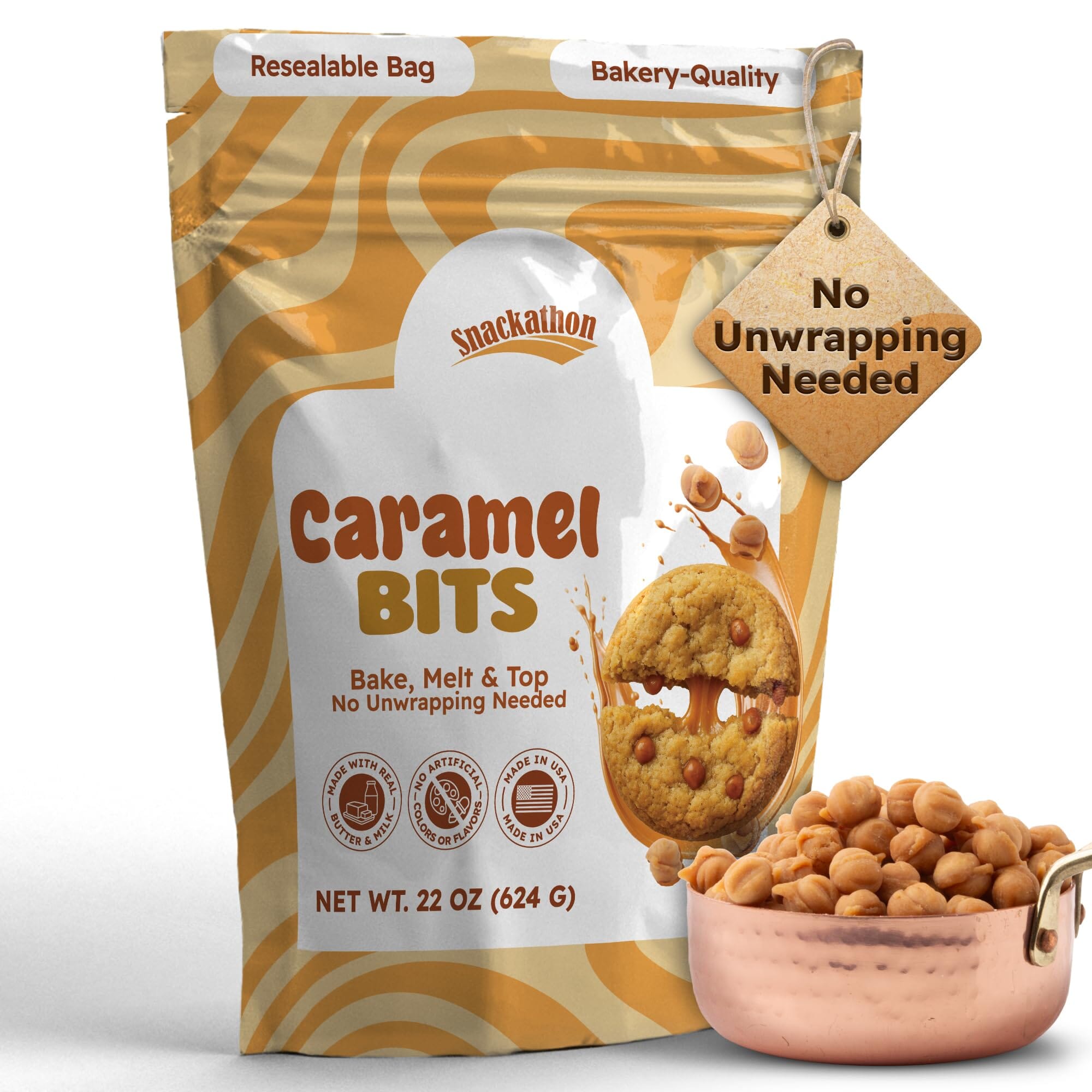 Snackathon Caramel Bits - Buttery Baking Caramel Chips, Various Sizes Snackathon 22 Ounce 
