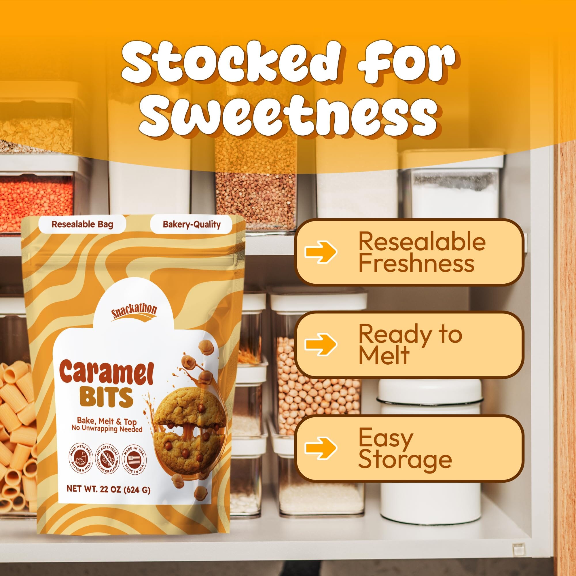 Snackathon Caramel Bits - Buttery Baking Caramel Chips, Various Sizes Snackathon 
