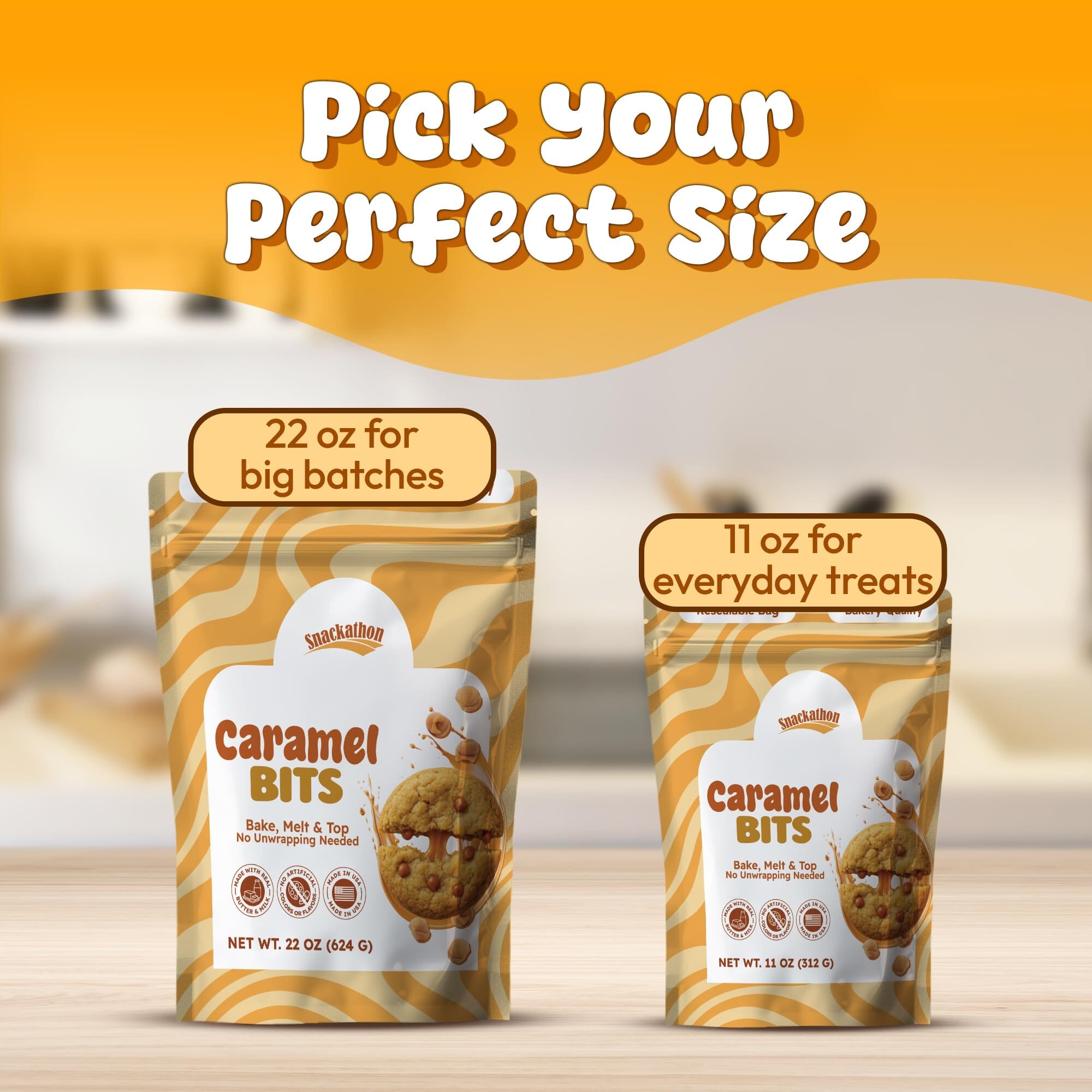 Snackathon Caramel Bits - Buttery Baking Caramel Chips, Various Sizes Snackathon 