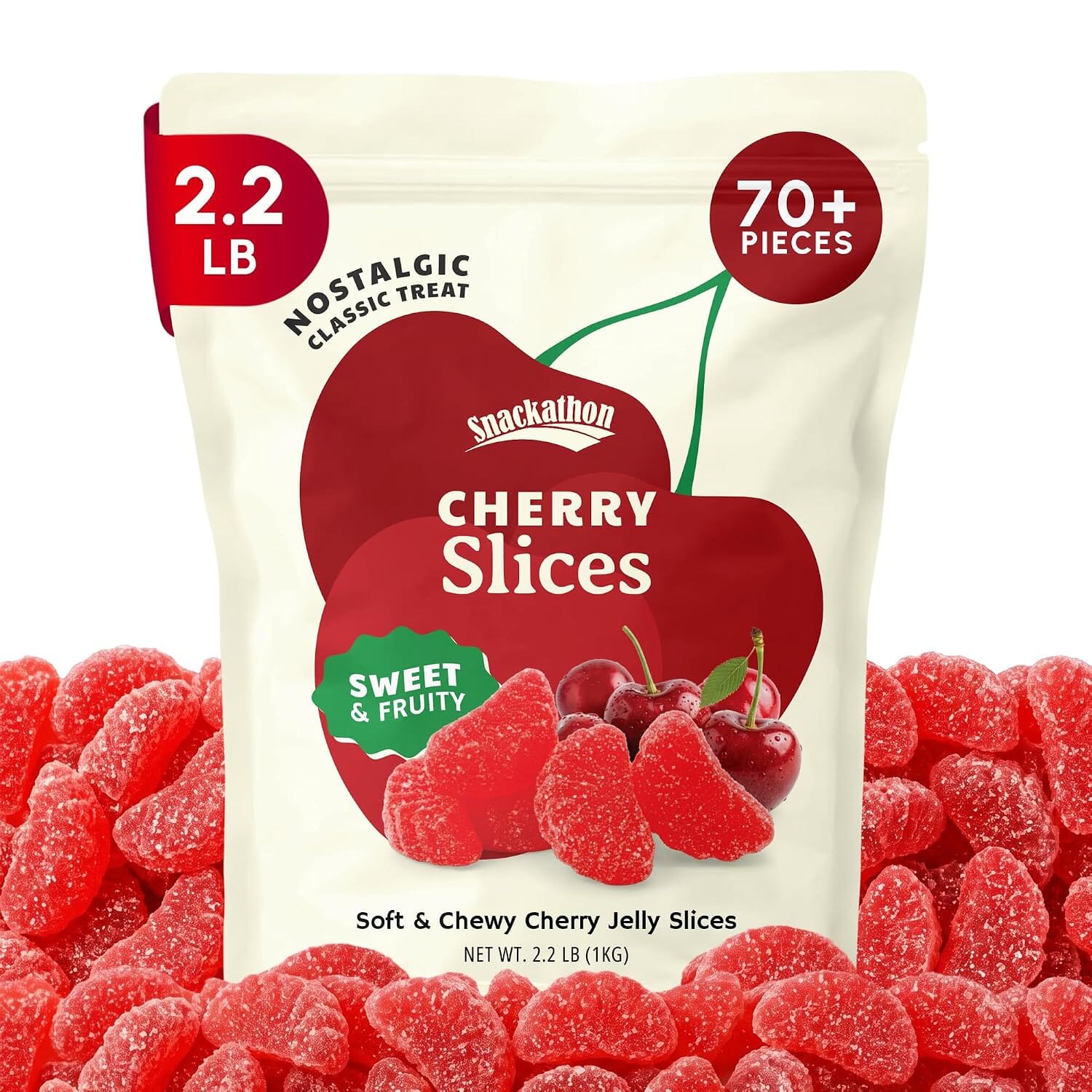 Snackathon Cherry Slices Candy, Soft & Chewy Slices Snackathon Cherry Slices 2.2 Pound 