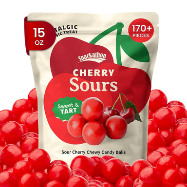Snackathon Cherry Sours, Sweet & Tart Chewy Candy Balls Snackathon Cherry 15 Ounce 