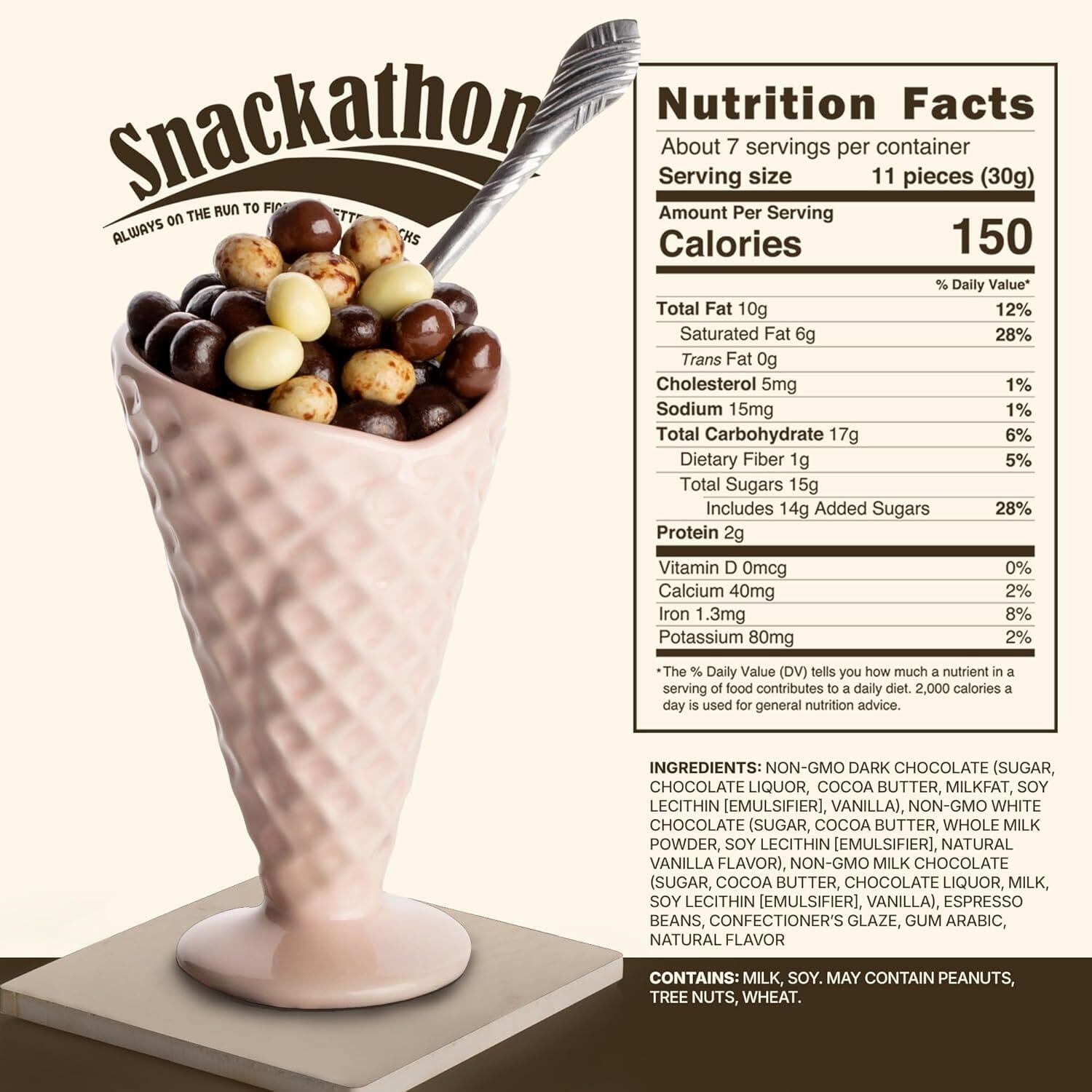 Snackathon Chocolate Covered Espresso Beans - 4 Chocolate Blend, 7 oz Snackathon Foods 