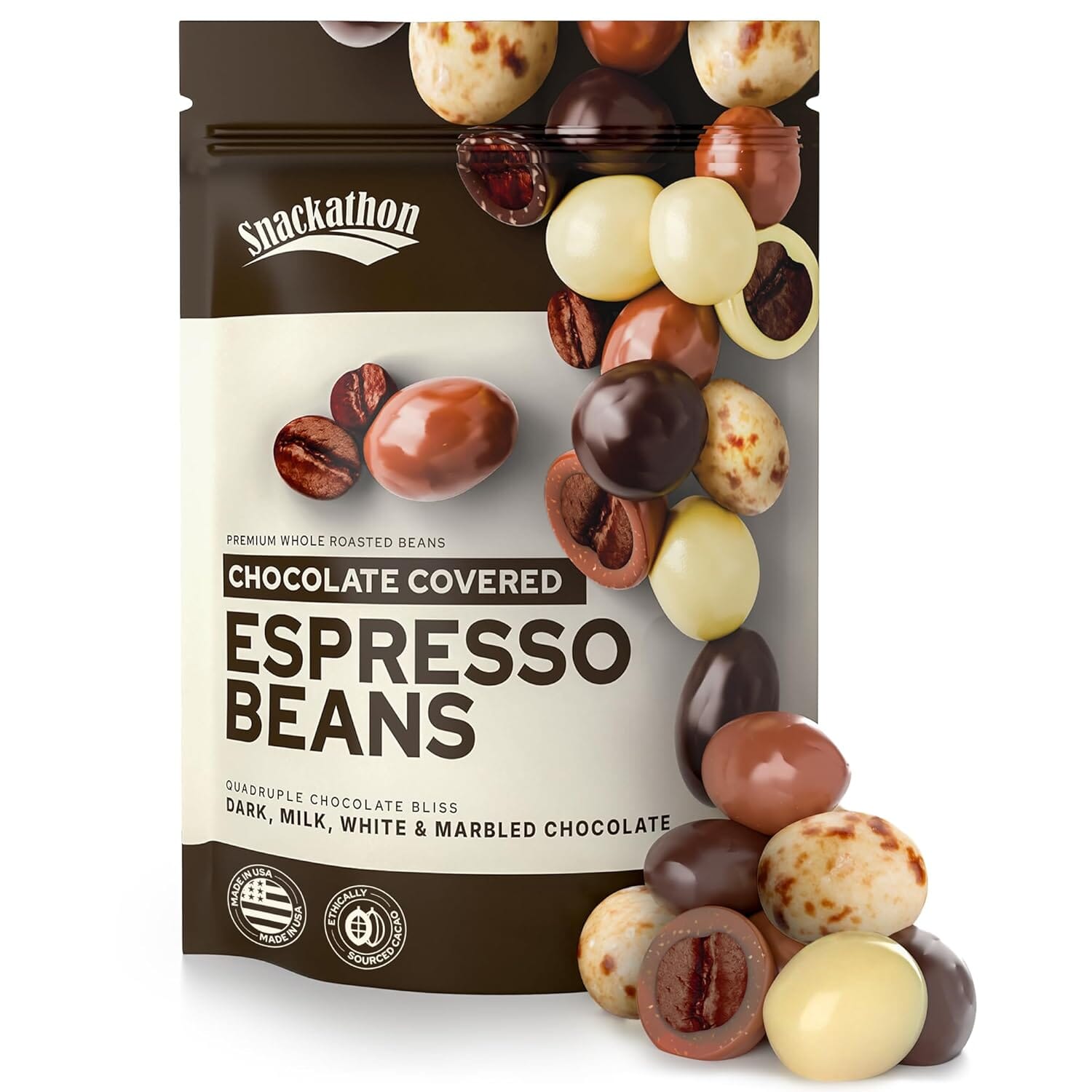 Snackathon Chocolate Covered Espresso Beans - 4 Chocolate Blend Snackathon 1 Pound 