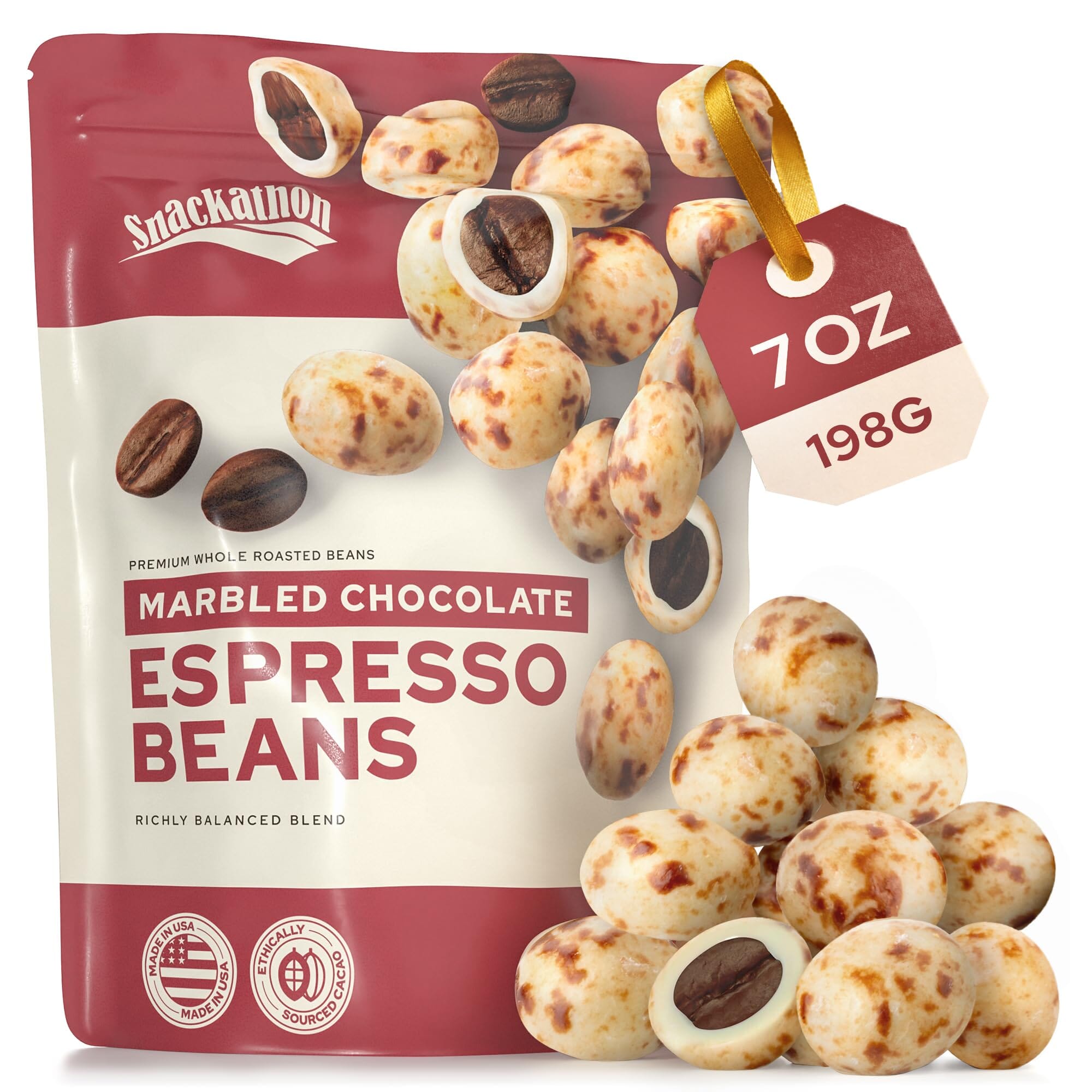 Snackathon Chocolate Covered Espresso Beans - 7 oz (Marbled & Milk Chocolate Flavor) Snackathon Foods Marbled Chocolate 