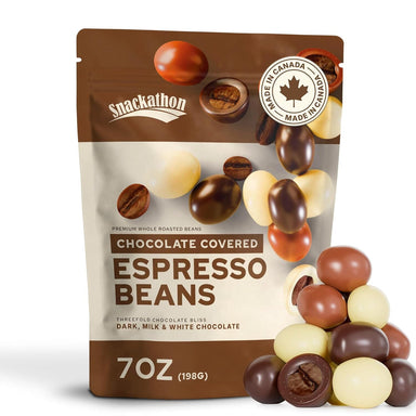 Snackathon Chocolate Covered Espresso Beans, Trio Blend (Dark, Milk & White), Bag Candy & Snacks Snackathon 7 Ounce 