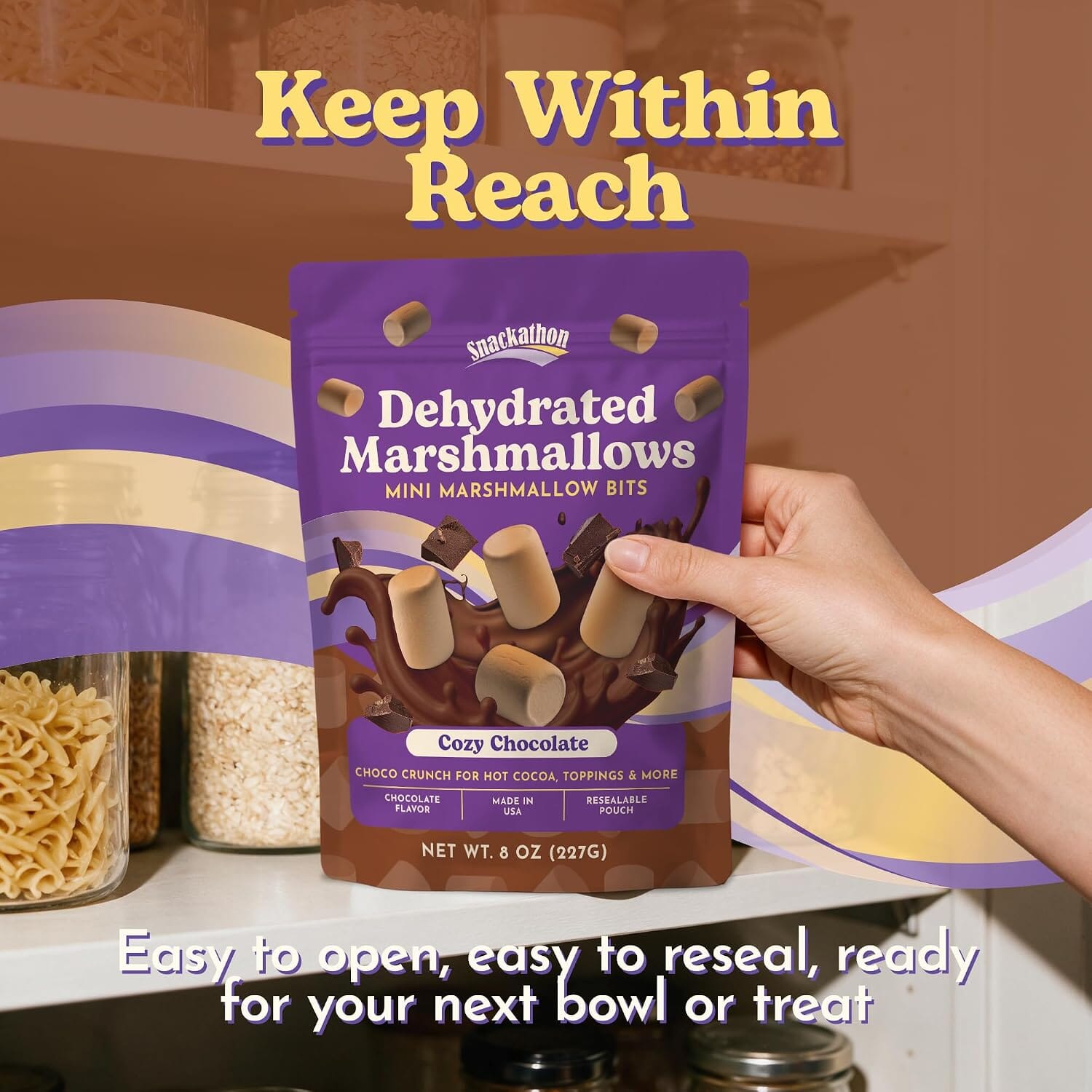 Snackathon Chocolate Mini Dehydrated Marshmallows – 8 oz Resealable Bag (Crunchy Topping for Hot Chocolate, Baking & Desserts) Snackathon 