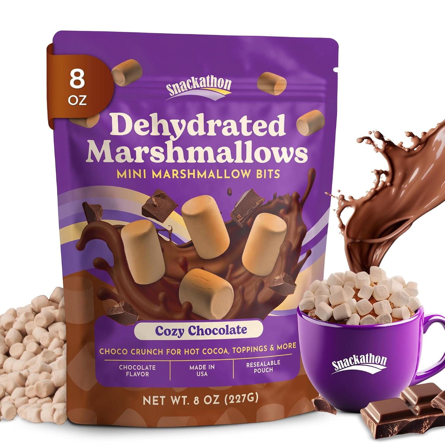 Snackathon Chocolate Mini Dehydrated Marshmallows, 8 oz Resealable Bag Snackathon 