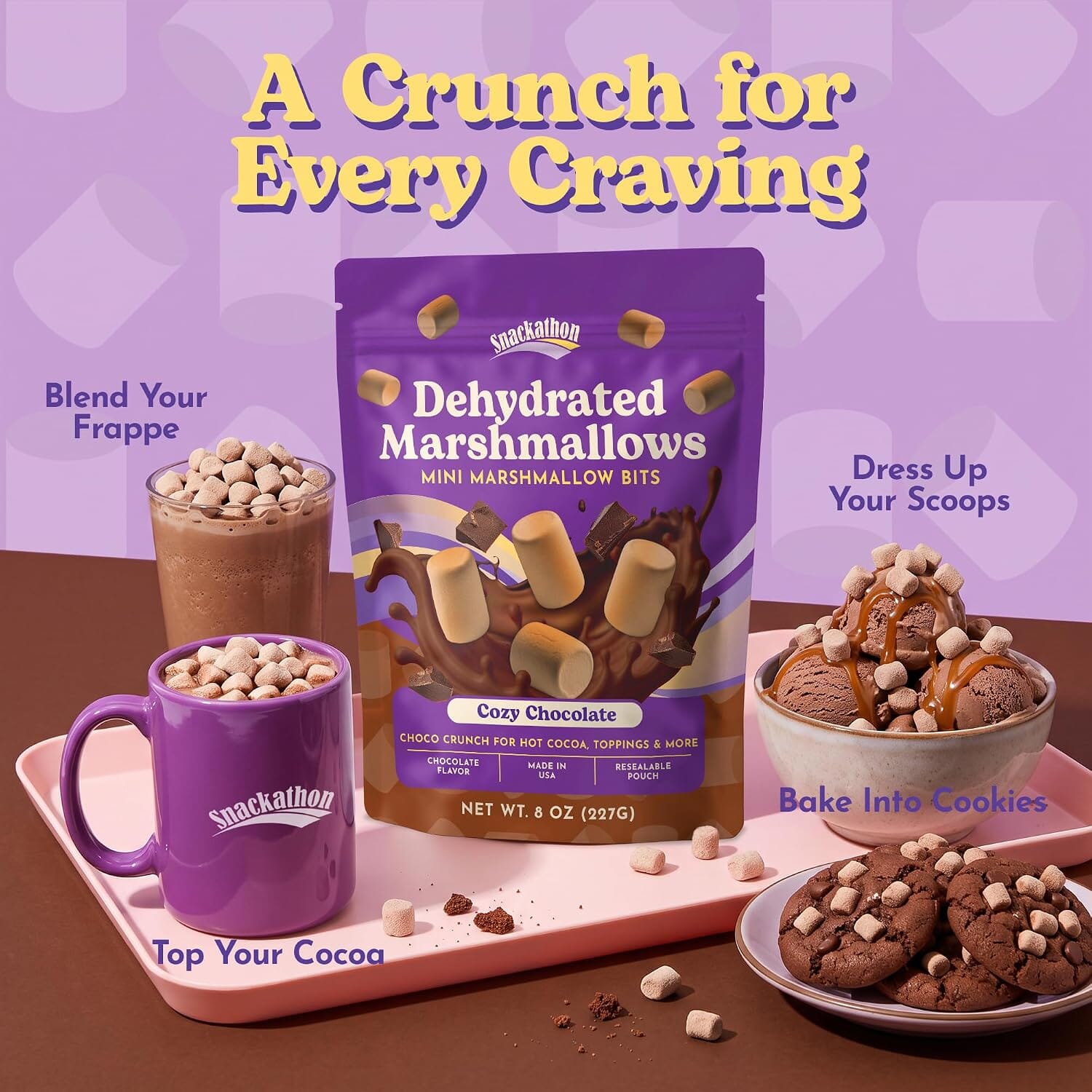 Snackathon Chocolate Mini Dehydrated Marshmallows, 8 oz Resealable Bag Snackathon 