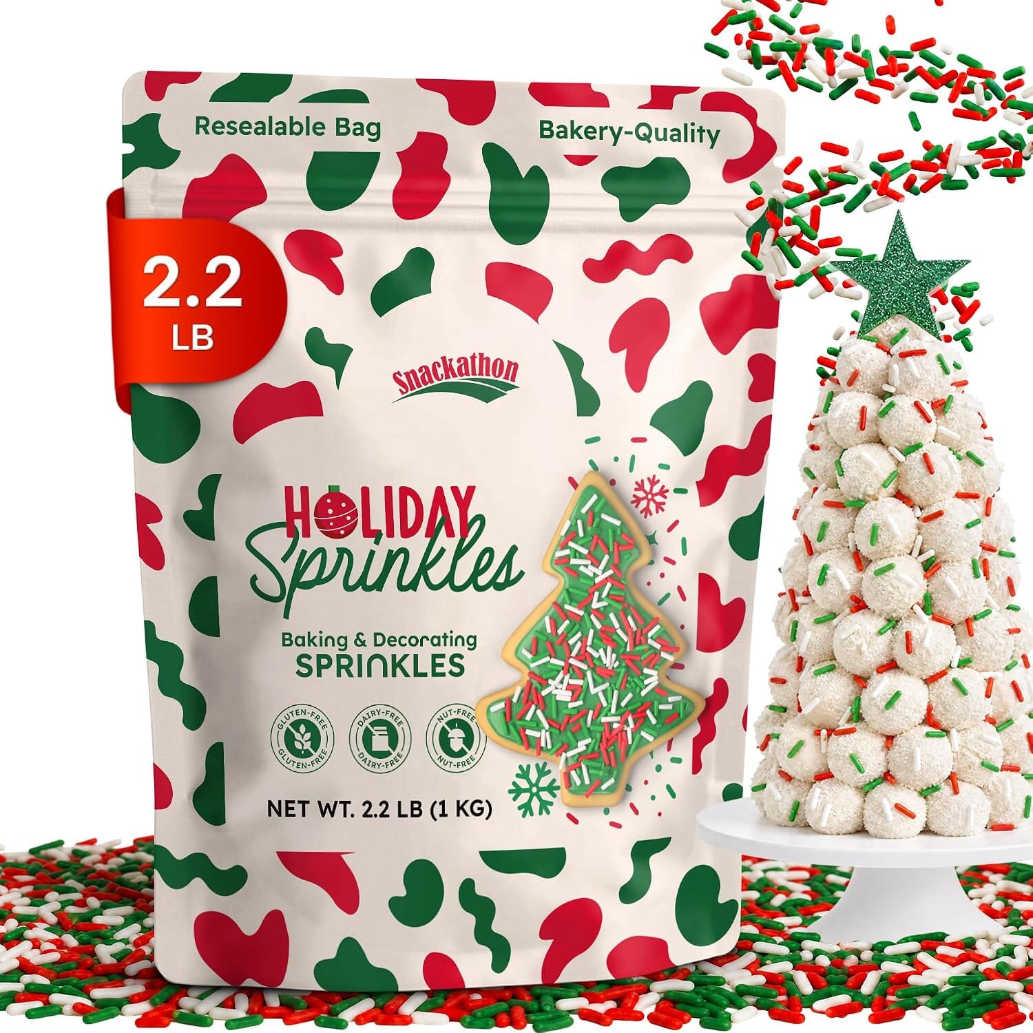 Snackathon Christmas Sprinkles, Holiday Jimmies Snackathon Christmas Sprinkles 2.2 Pound 